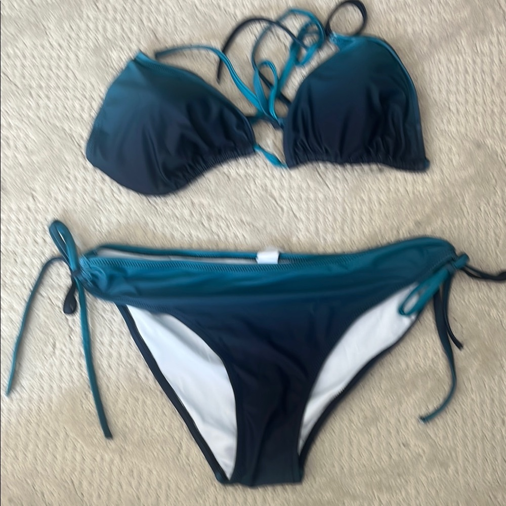 Teal and Black Women's Bikini Set
